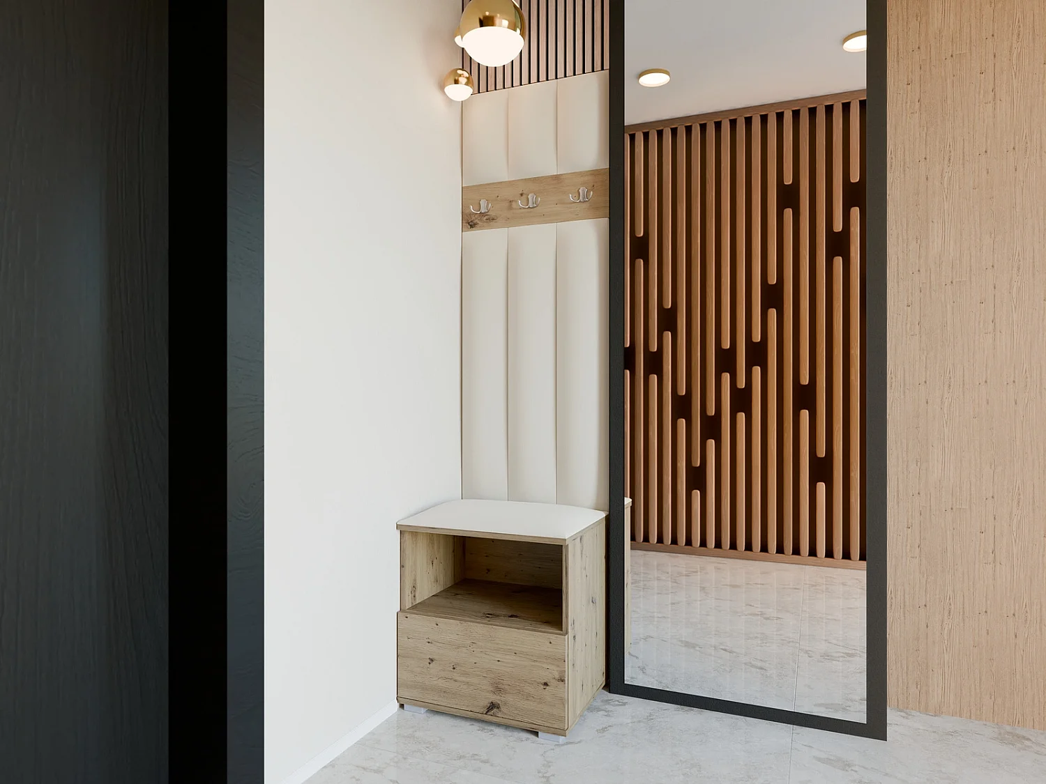 Vestiaire Nela IV LUX - 50 cm - Chêne Artisan - Trinity 01 - Crème