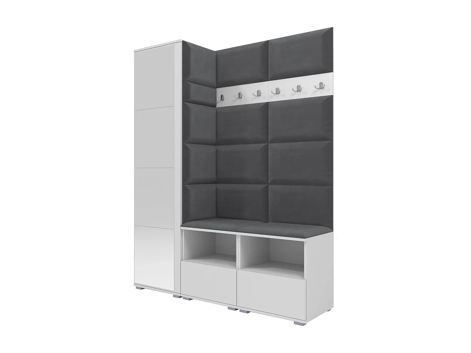 Garderobe Nela II mit Spiegel - 150 cm - Matt Weiß - Trinity 15 - Dunkelgrau