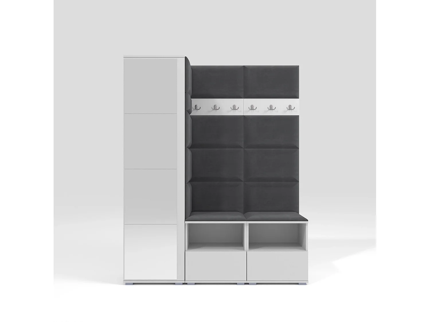 Garderobe Nela II mit Spiegel - 150 cm - Matt Weiß - Trinity 15 - Dunkelgrau