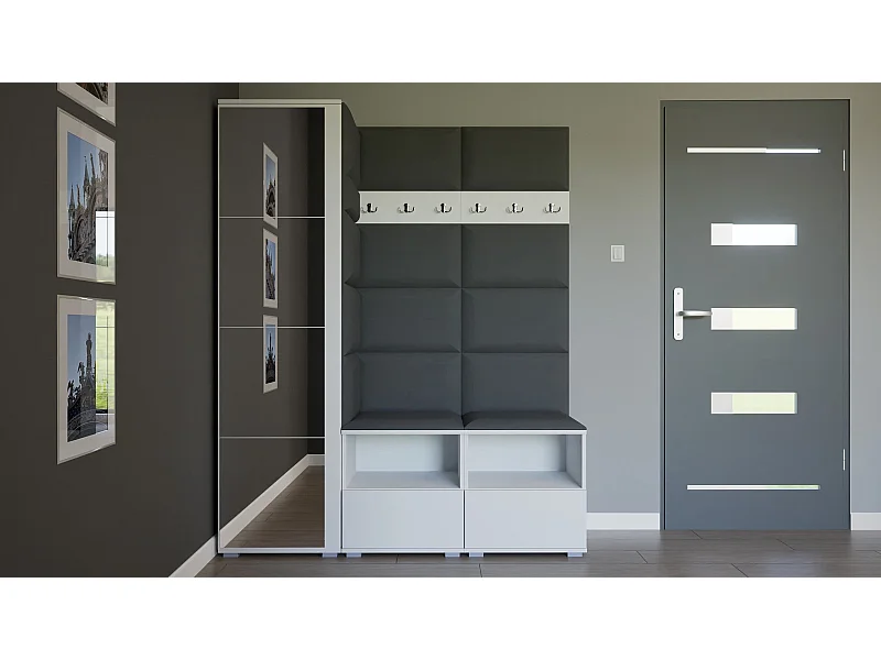 Garderobe Nela II mit Spiegel - 150 cm - Matt Weiß - Trinity 15 - Dunkelgrau