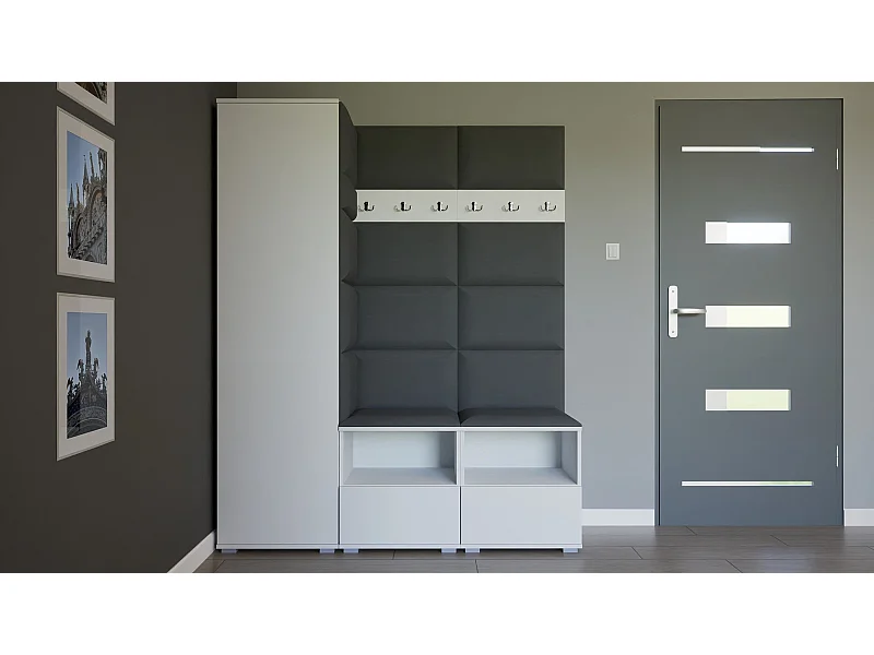 Garderobe Nela II - 150 cm - Matt Weiß - Trinity 15 - Dunkelgrau