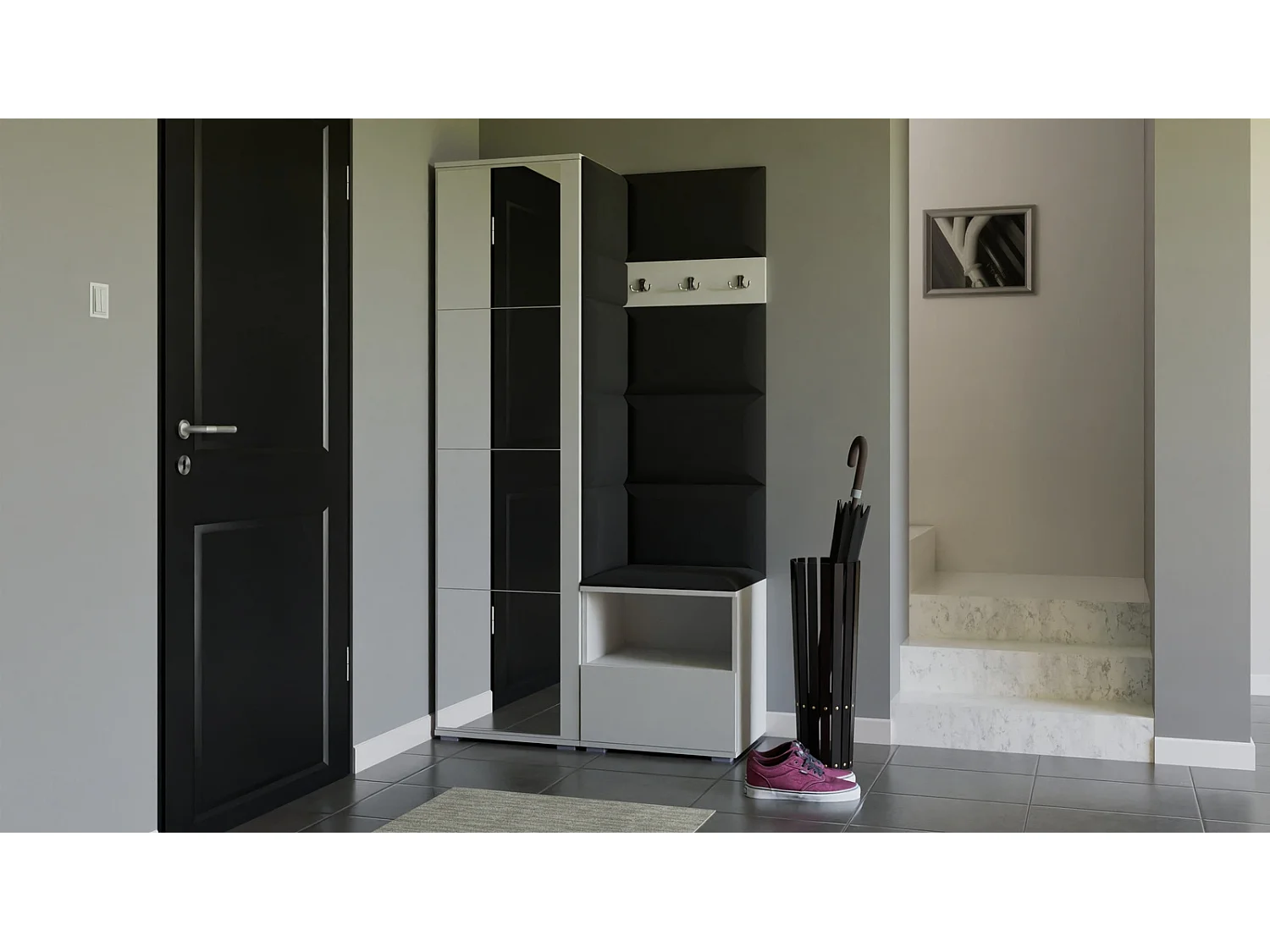 Halcombinatie Nela I met spiegel - 100 cm - Mat Wit - Trinity 16 - Zwart