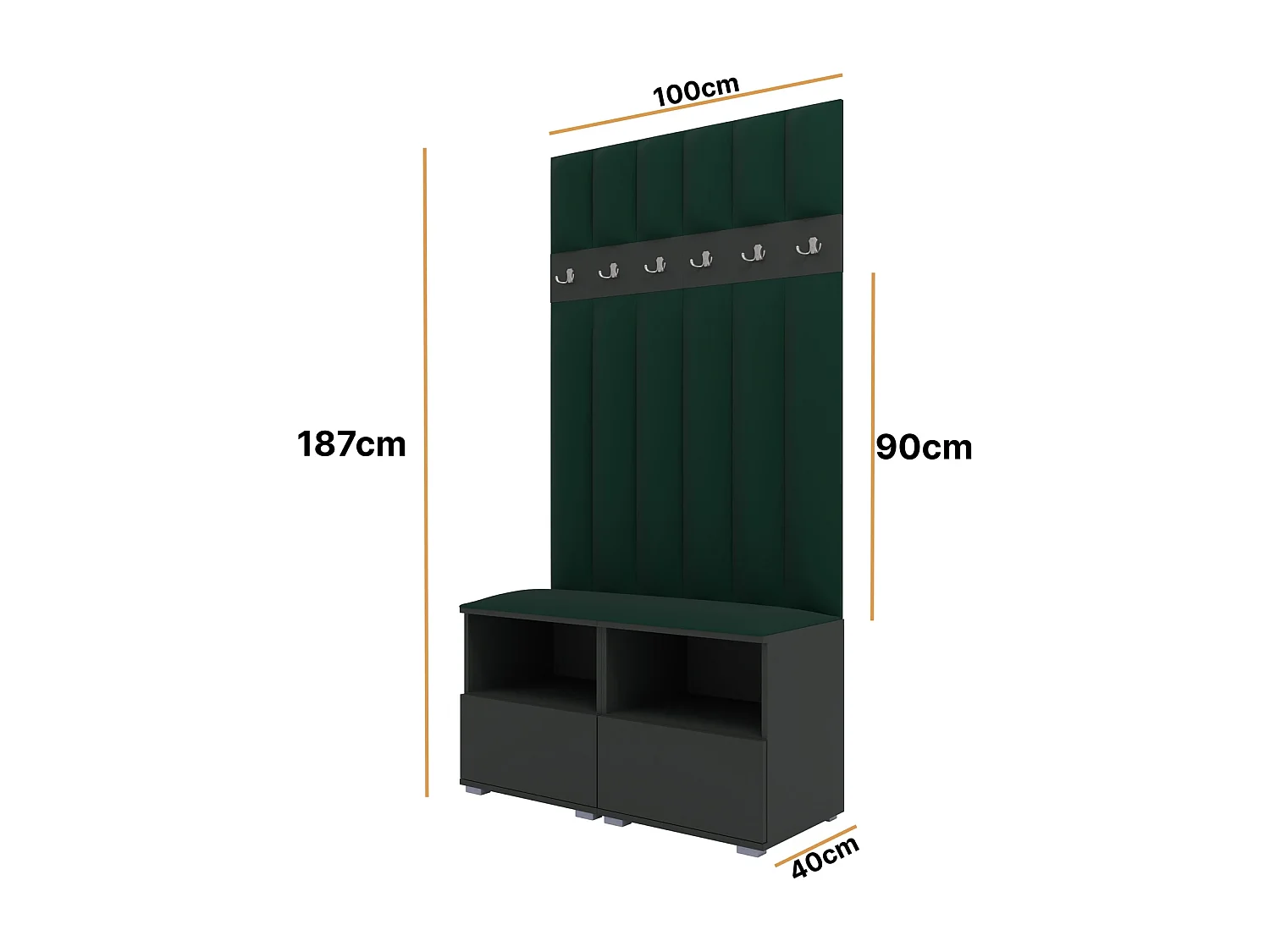 Garderobe Nela III LUX - 100 cm - Graphit - Trinity 28 - Flaschengrün