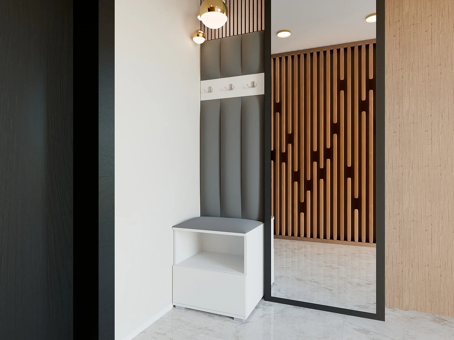 Garderobe Nela IV LUX - 50 cm - Matt Weiß - Trinity 15 - Dunkelgrau