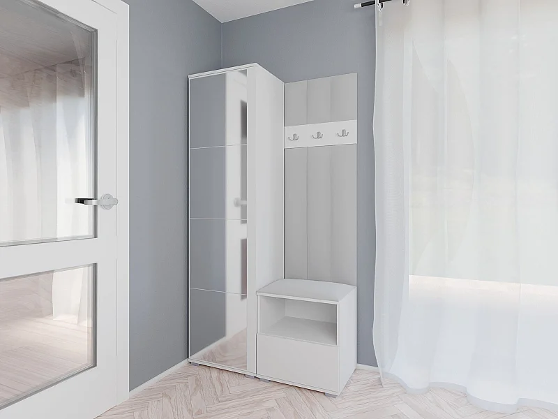 Vestiaire Nela I LUX avec miroir - 100 cm - Blanc Mat - Trinity 32 - Gris Clair