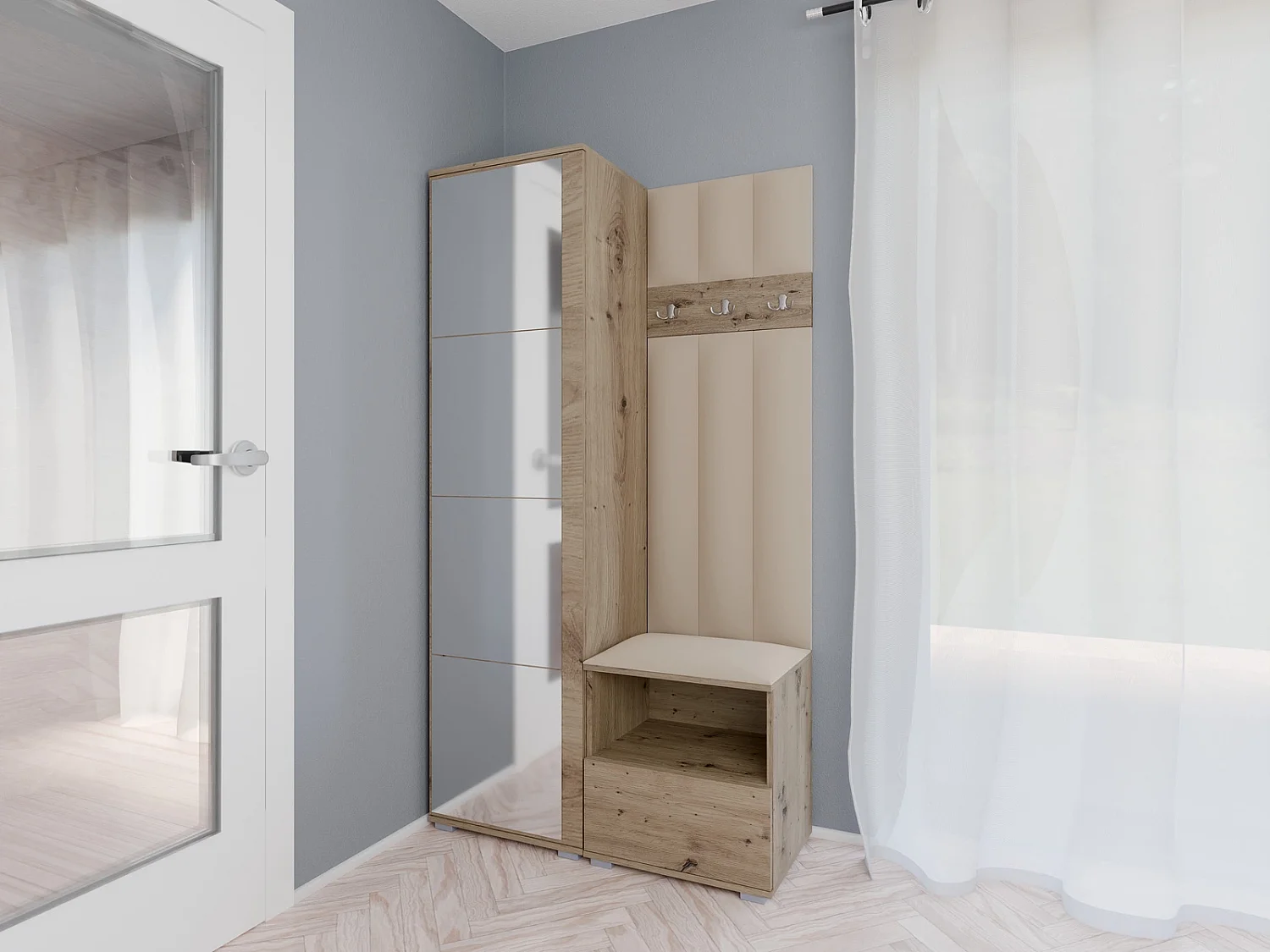 Halcombinatie Nela I LUX met spiegel - 100 cm - Artisan Eiken - Trinity 04 - Beige