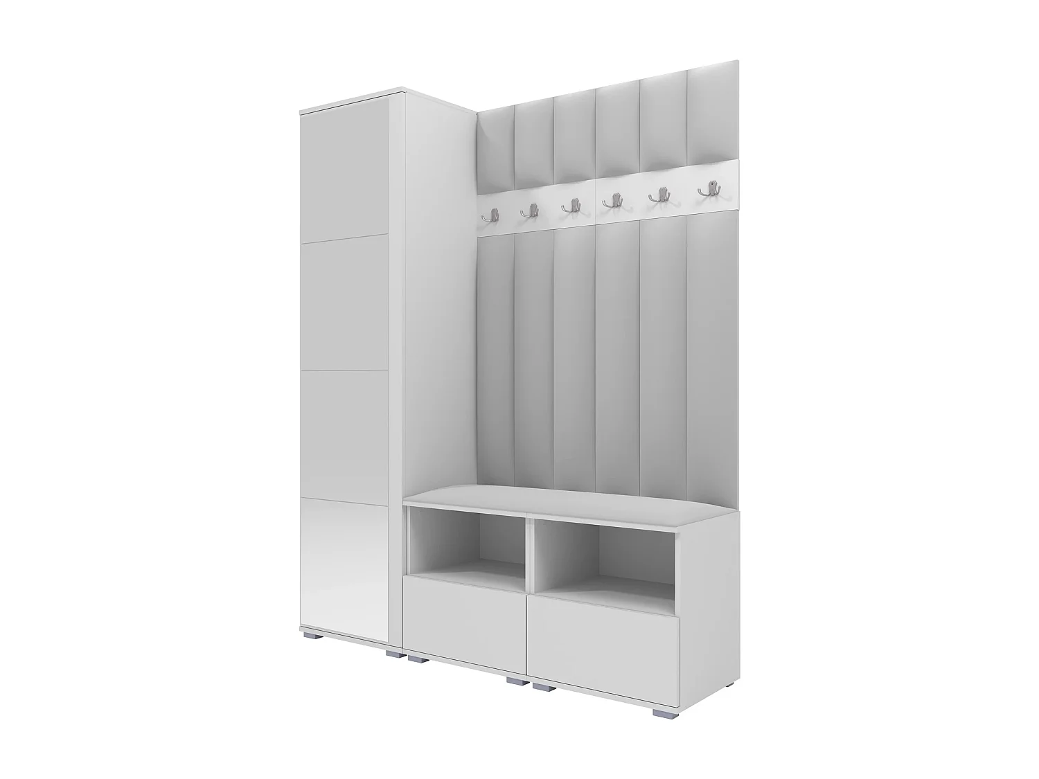 Vestiaire Nela II LUX avec miroir - 150 cm - Blanc Mat - Trinity 32 - Gris Clair