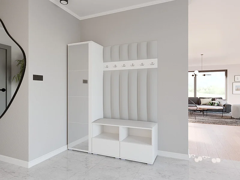 Vestiaire Nela II LUX avec miroir - 150 cm - Blanc Mat - Trinity 32 - Gris Clair