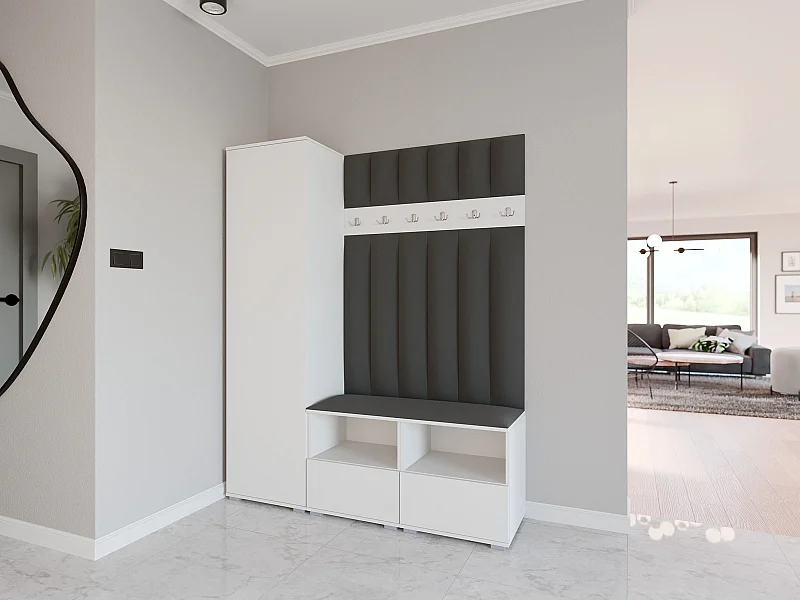 Garderobe Nela II LUX - 150 cm - Matt Weiß - Trinity 15 - Dunkelgrau