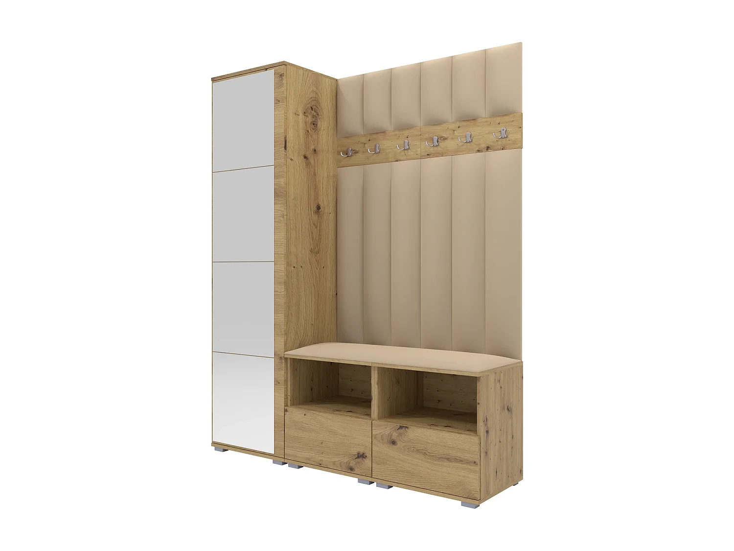 Halcombinatie Nela II LUX met spiegel - 150 cm - Artisan Eiken - Trinity 04 - Beige