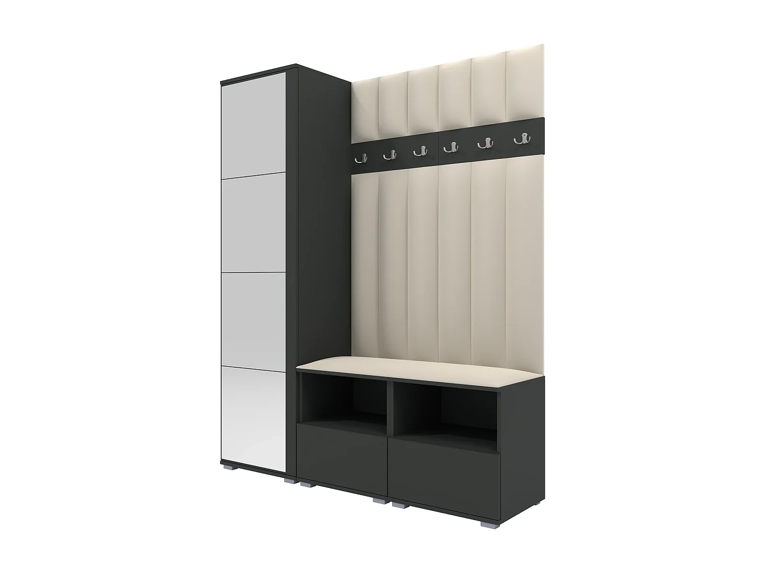 Garderobe Nela II LUX mit Spiegel - 150 cm - Graphit - Trinity 01 - Creme