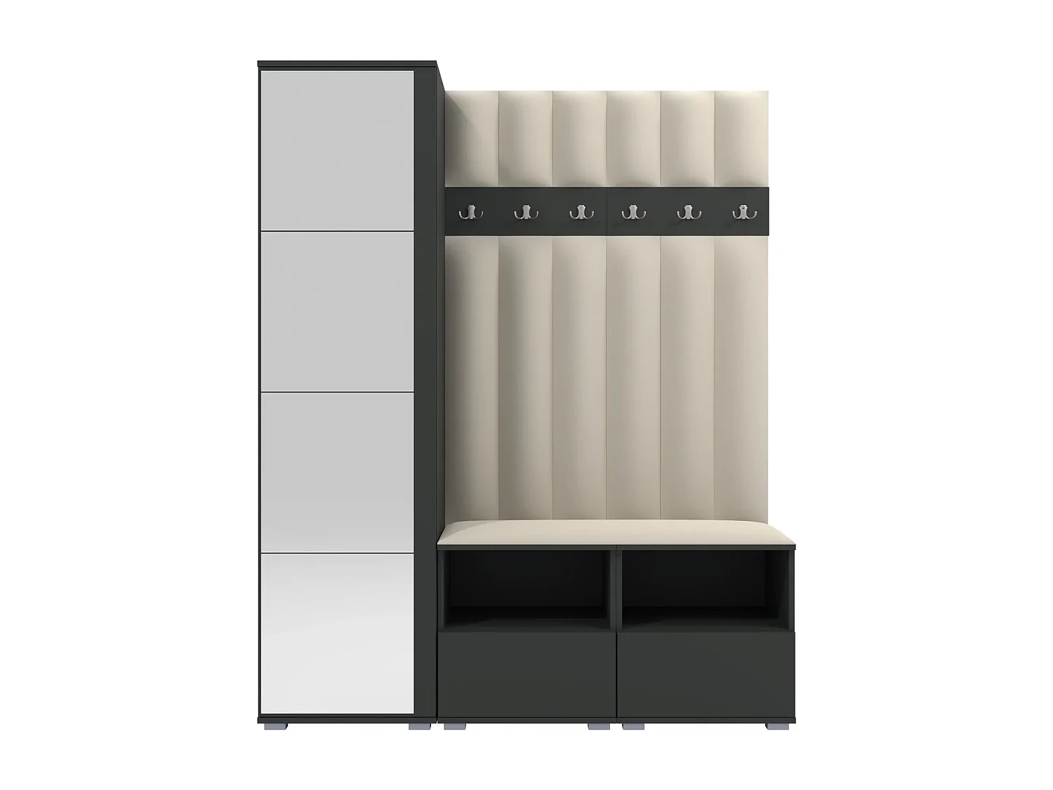 Garderobe Nela II LUX mit Spiegel - 150 cm - Graphit - Trinity 01 - Creme