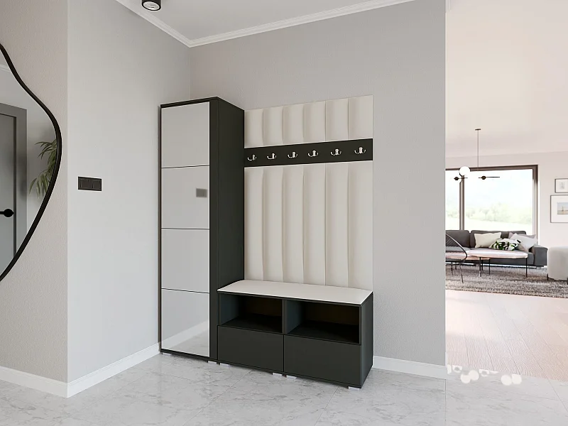 Garderobe Nela II LUX mit Spiegel - 150 cm - Graphit - Trinity 01 - Creme