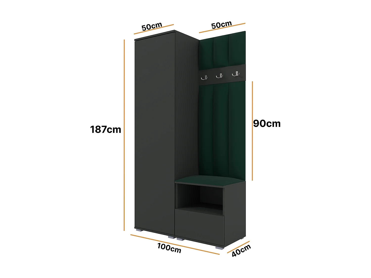 Garderobe Nela I LUX - 100 cm - Graphit - Trinity 28 - Flaschengrün