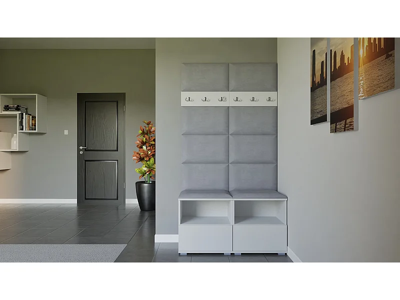 Vestiaire Nela III - 100 cm - Blanc Mat - Trinity 32 - Gris Clair