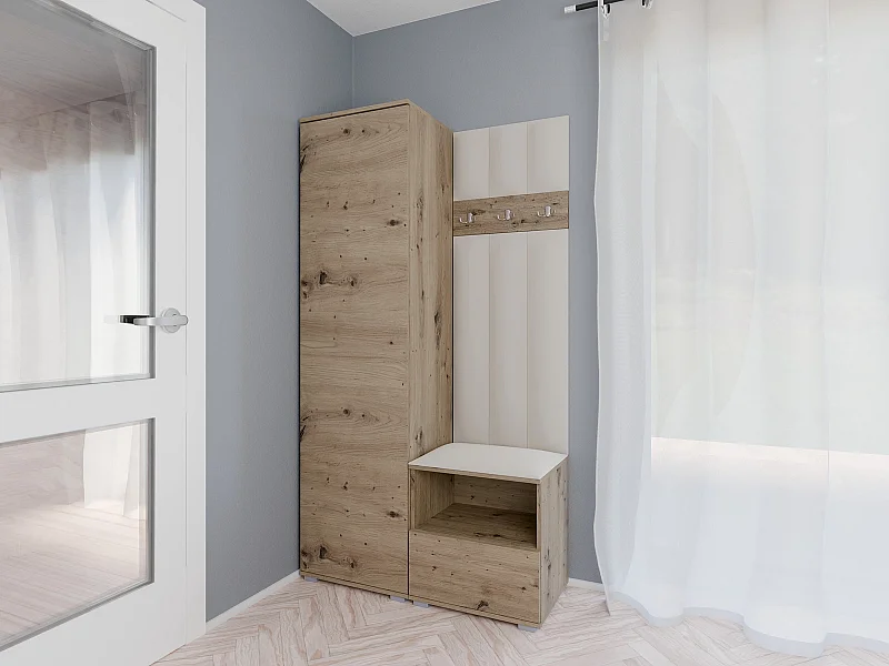 Vestiaire Nela I LUX - 100 cm - Chêne Artisan - Trinity 01 - Crème