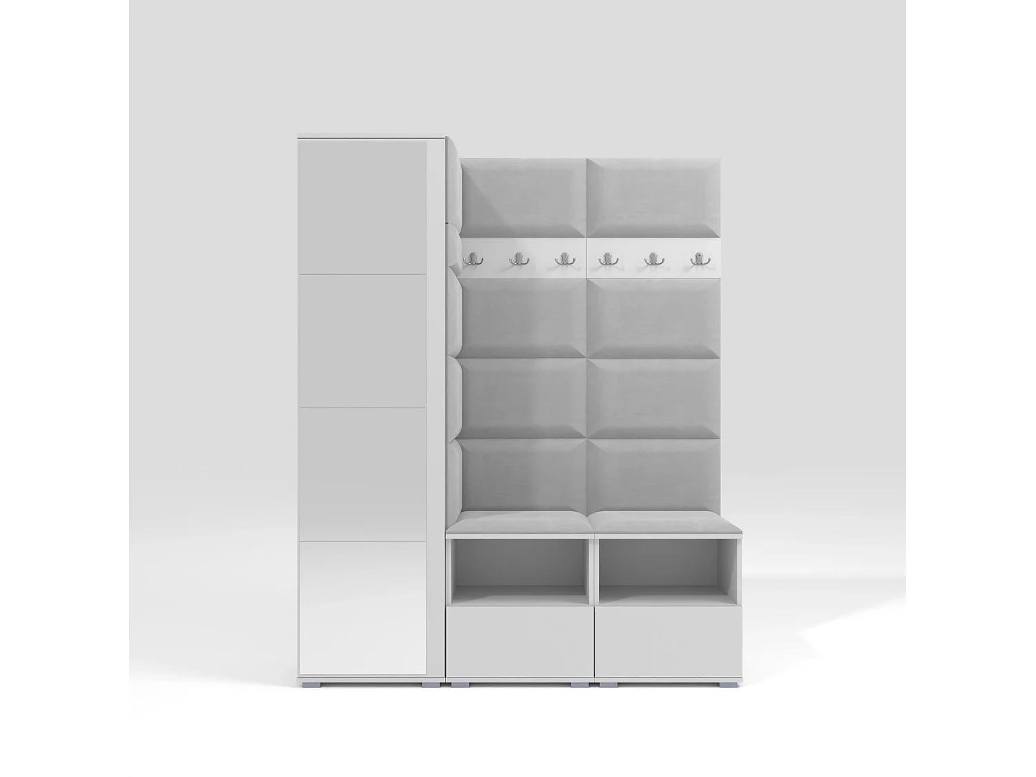 Vestiaire Nela II avec miroir - 150 cm - Blanc Mat - Trinity 32 - Gris Clair