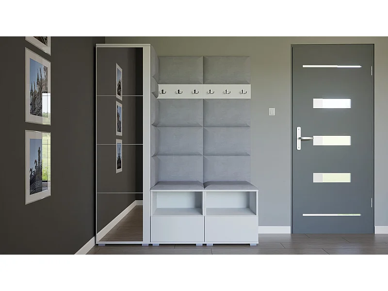 Vestiaire Nela II avec miroir - 150 cm - Blanc Mat - Trinity 32 - Gris Clair