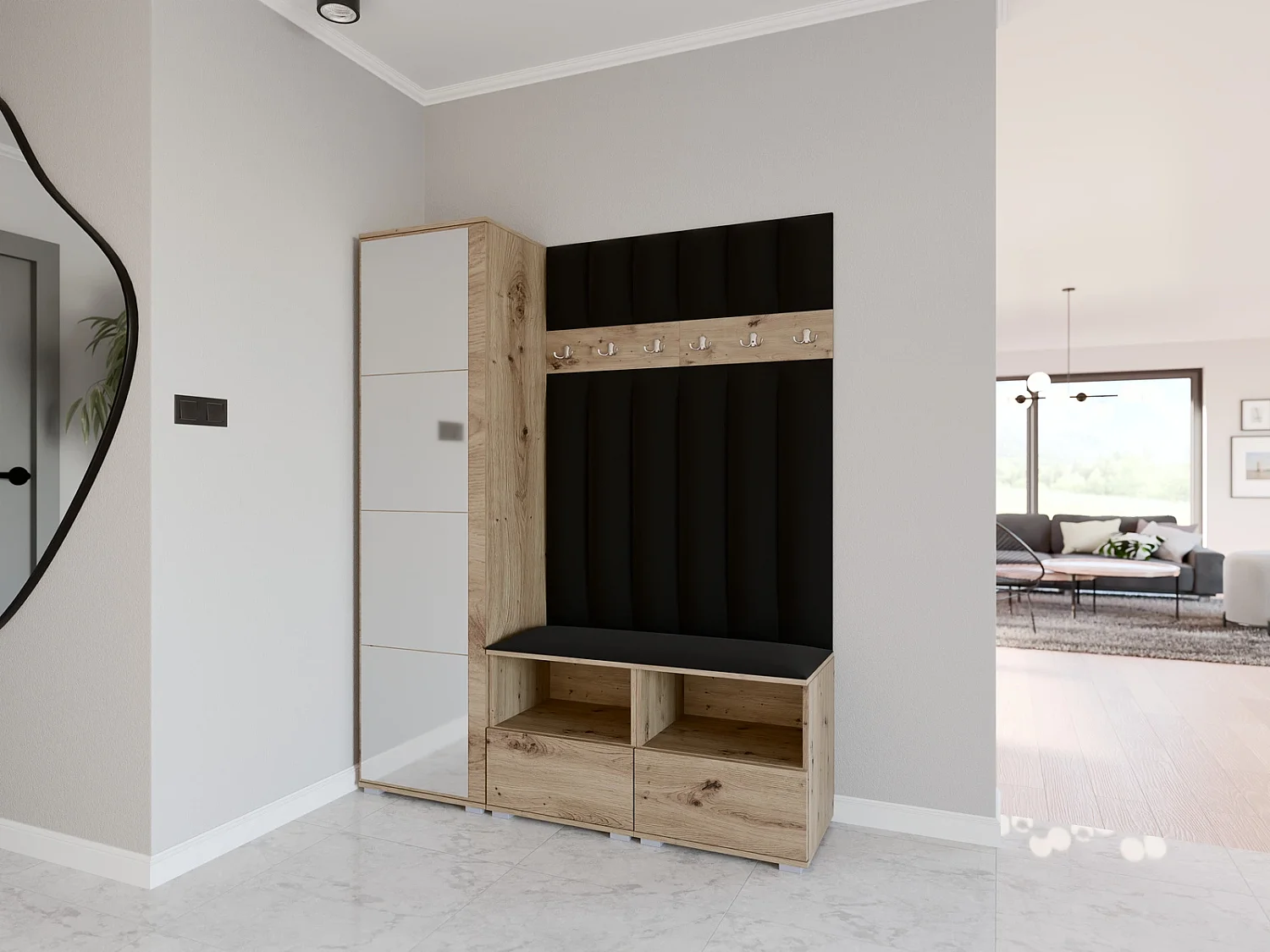 Halcombinatie Nela II LUX met spiegel - 150 cm - Artisan Eiken - Trinity 16 - Zwart