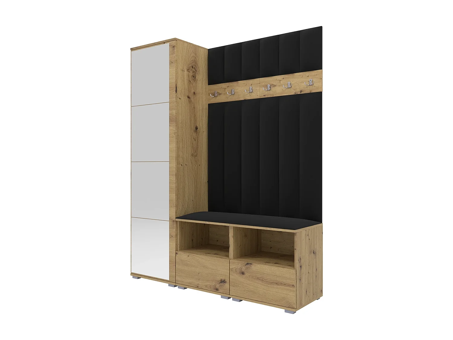 Halcombinatie Nela II LUX met spiegel - 150 cm - Artisan Eiken - Trinity 16 - Zwart