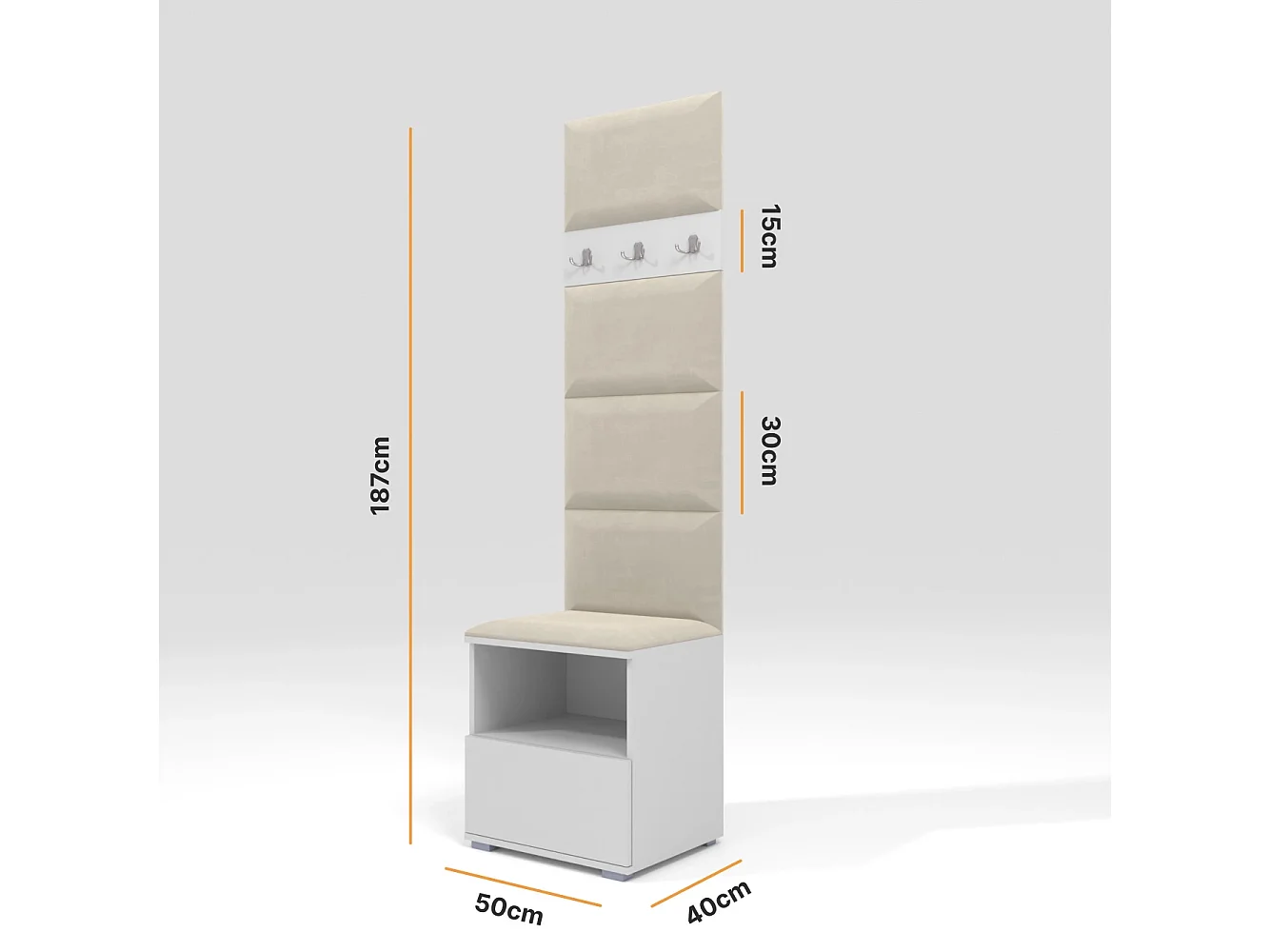 Garderobe Nela IV - 50 cm - Graphit - Trinity 01 - Creme