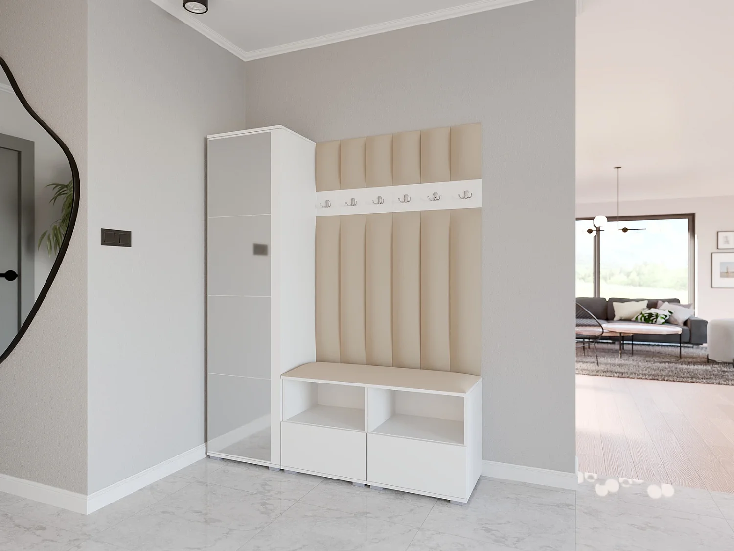 Halcombinatie Nela II LUX met spiegel - 150 cm - Mat Wit - Trinity 04 - Beige