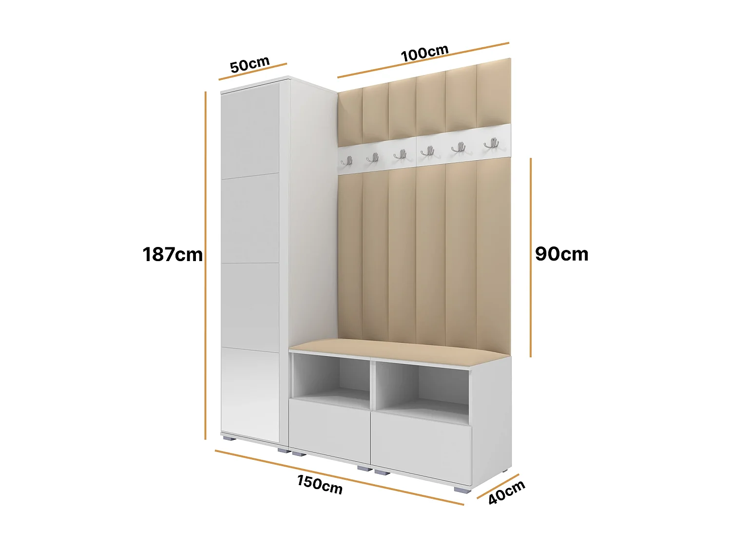 Halcombinatie Nela II LUX met spiegel - 150 cm - Mat Wit - Trinity 04 - Beige