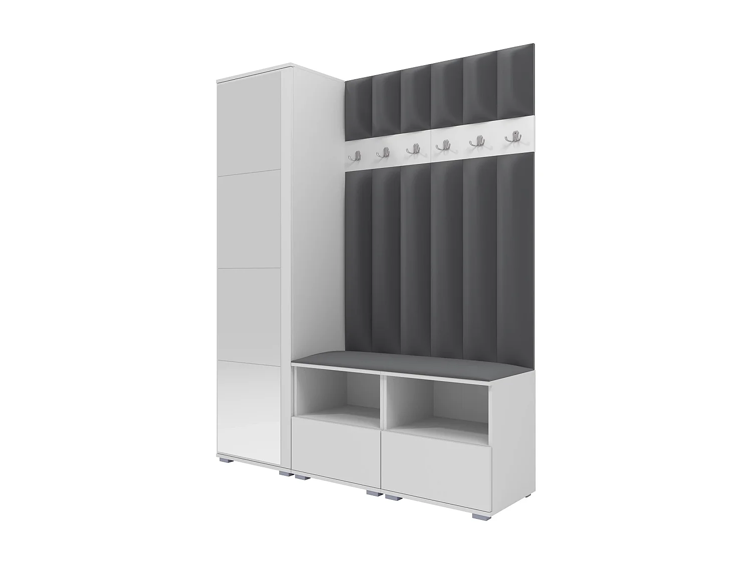 Garderobe Nela II LUX mit Spiegel - 150 cm - Matt Weiß - Trinity 15 - Dunkelgrau