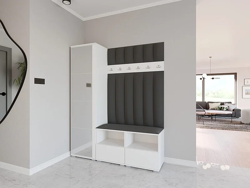 Garderobe Nela II LUX mit Spiegel - 150 cm - Matt Weiß - Trinity 15 - Dunkelgrau