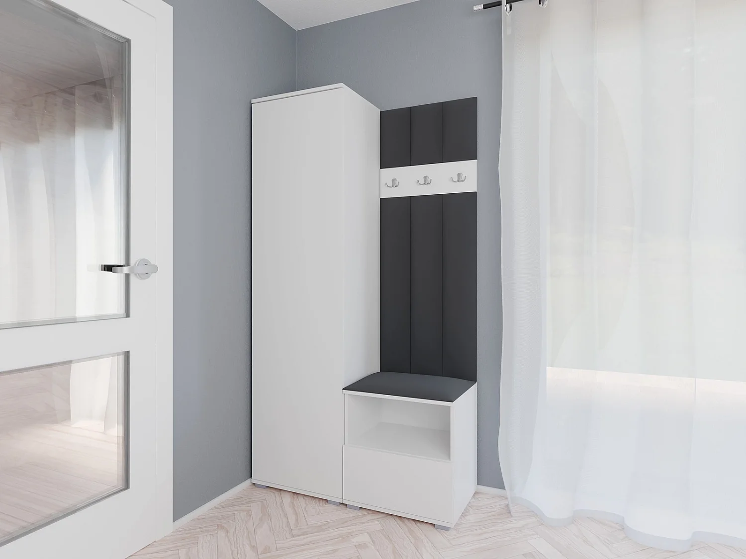 Garderobe Nela I LUX - 100 cm - Matt Weiß - Trinity 15 - Dunkelgrau