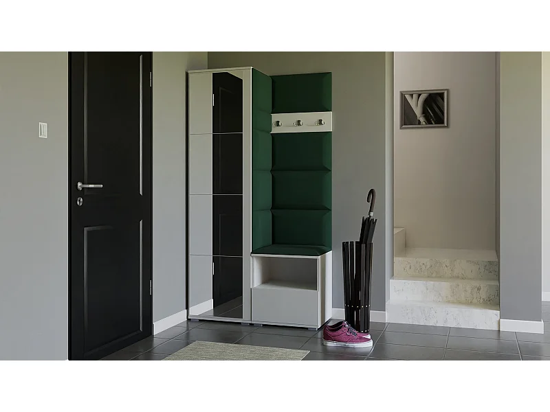 Garderobe Nela I mit Spiegel - 100 cm - Matt Weiß - Trinity 28 - Flaschengrün