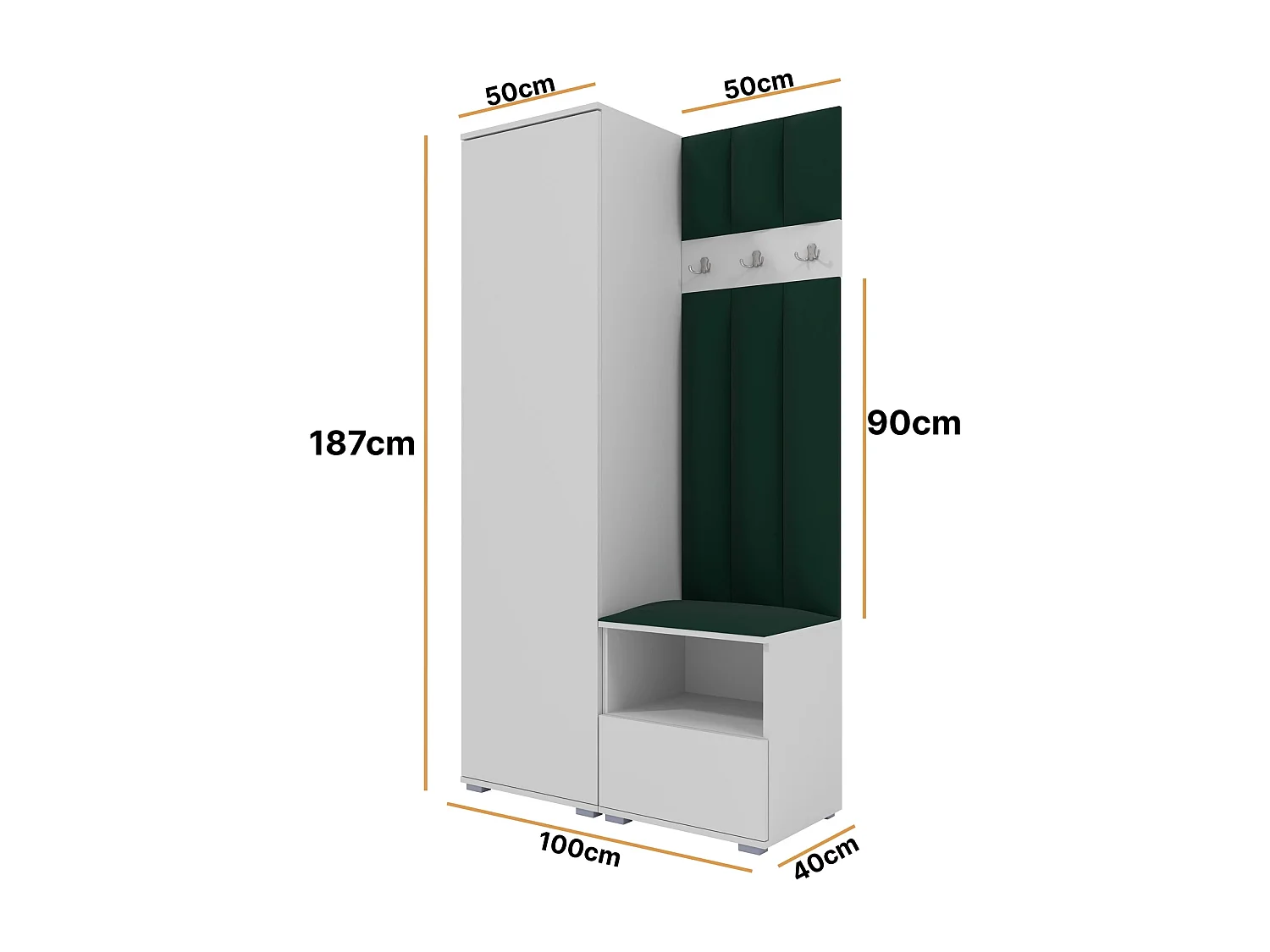 Garderobe Nela I LUX - 100 cm - Matt Weiß - Trinity 28 - Flaschengrün
