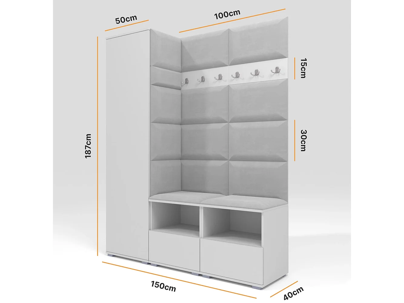 Halcombinatie Nela II - 150 cm - Grafiet - Trinity 32 - Lichtgrijs