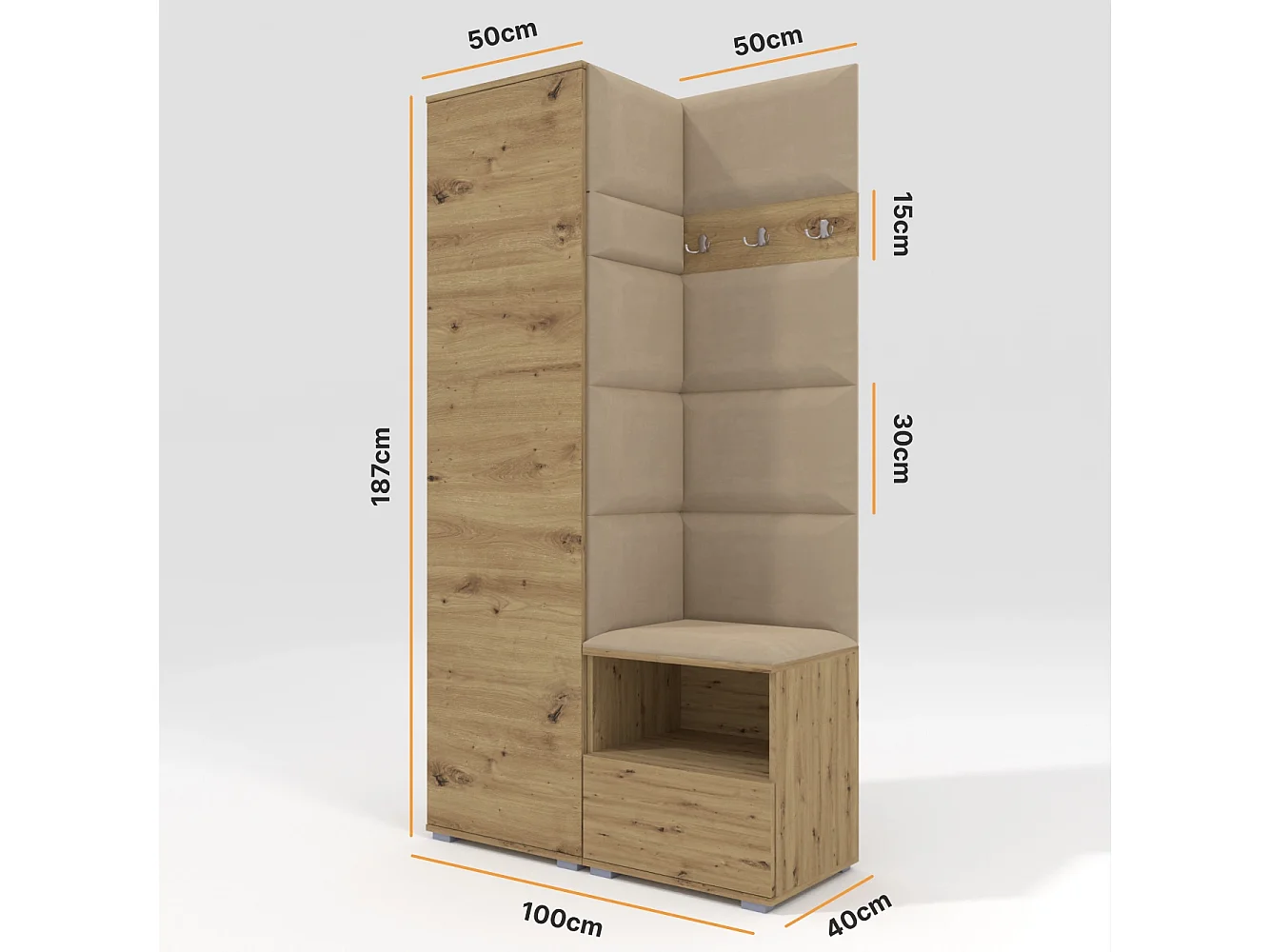 Vestiaire Nela I - 100 cm - Graphite - Trinity 04 - Beige