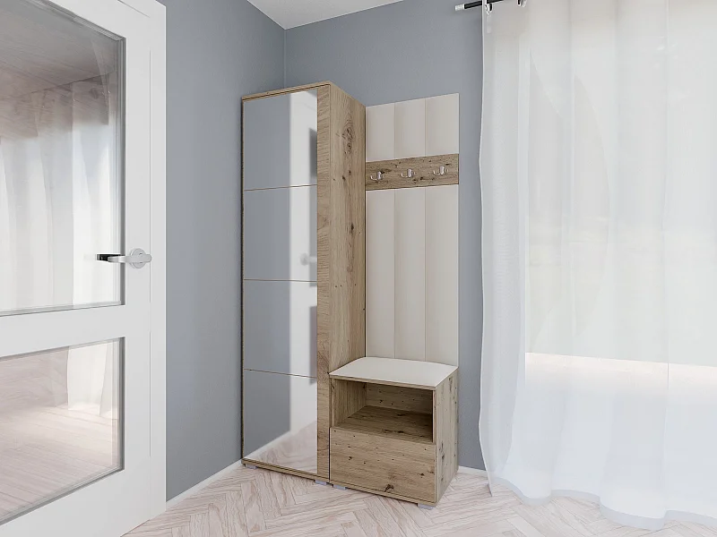 Vestiaire Nela I LUX avec miroir - 100 cm - Chêne Artisan - Trinity 01 - Crème