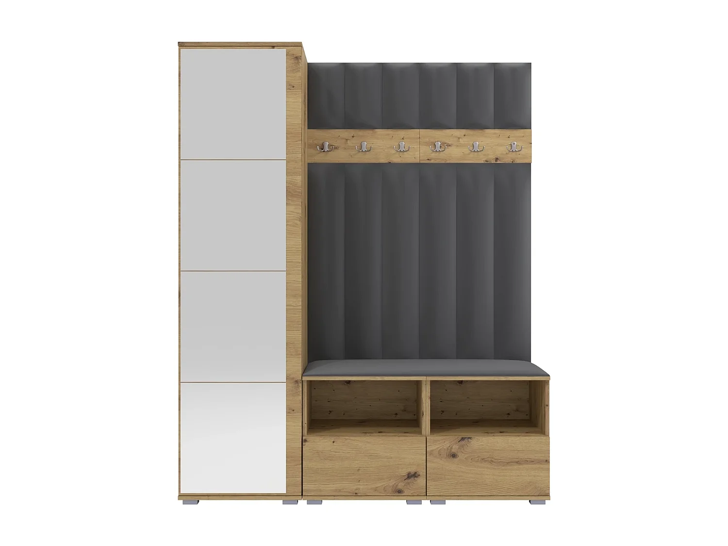 Garderobe Nela II LUX mit Spiegel - 150 cm - Eiche Artisan - Trinity 15 - Dunkelgrau