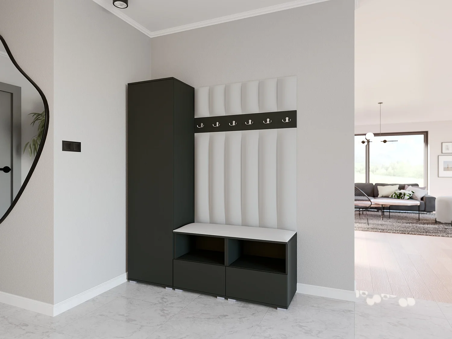 Garderobe Nela II LUX - 150 cm - Graphit - Trinity 32 - Hellgrau