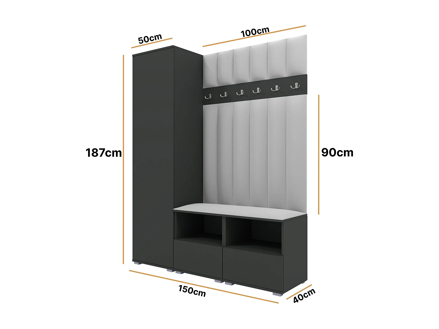 Garderobe Nela II LUX - 150 cm - Graphit - Trinity 32 - Hellgrau