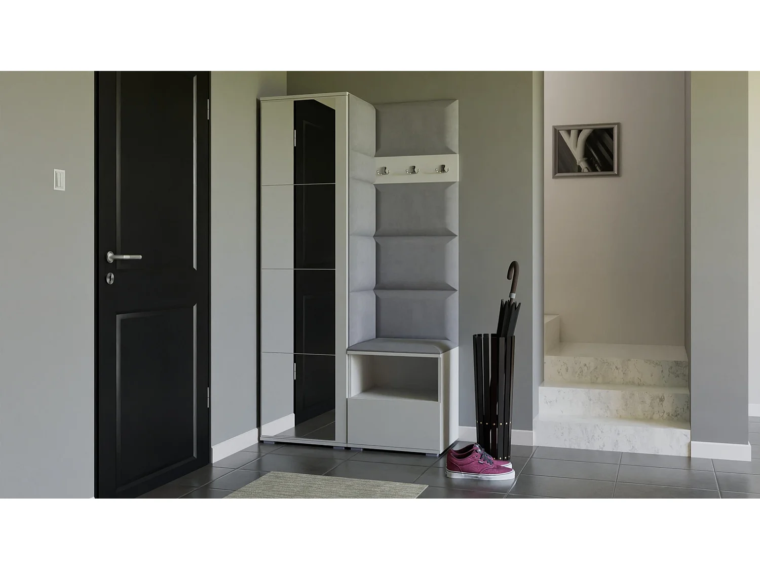 Garderobe Nela I mit Spiegel - 100 cm - Matt Weiß - Trinity 32 - Hellgrau