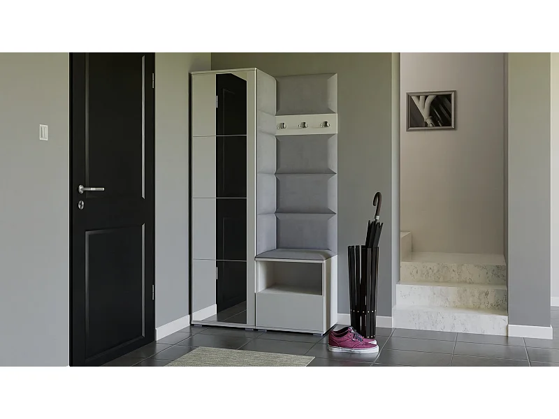 Garderobe Nela I mit Spiegel - 100 cm - Matt Weiß - Trinity 32 - Hellgrau