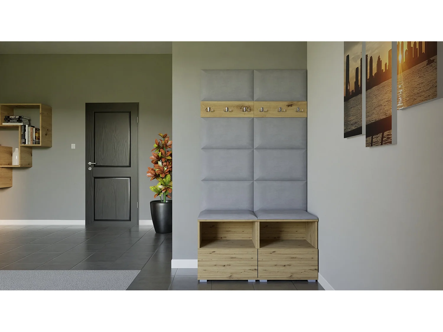 Halcombinatie Nela III - 100 cm - Artisan Eiken - Trinity 32 - Lichtgrijs