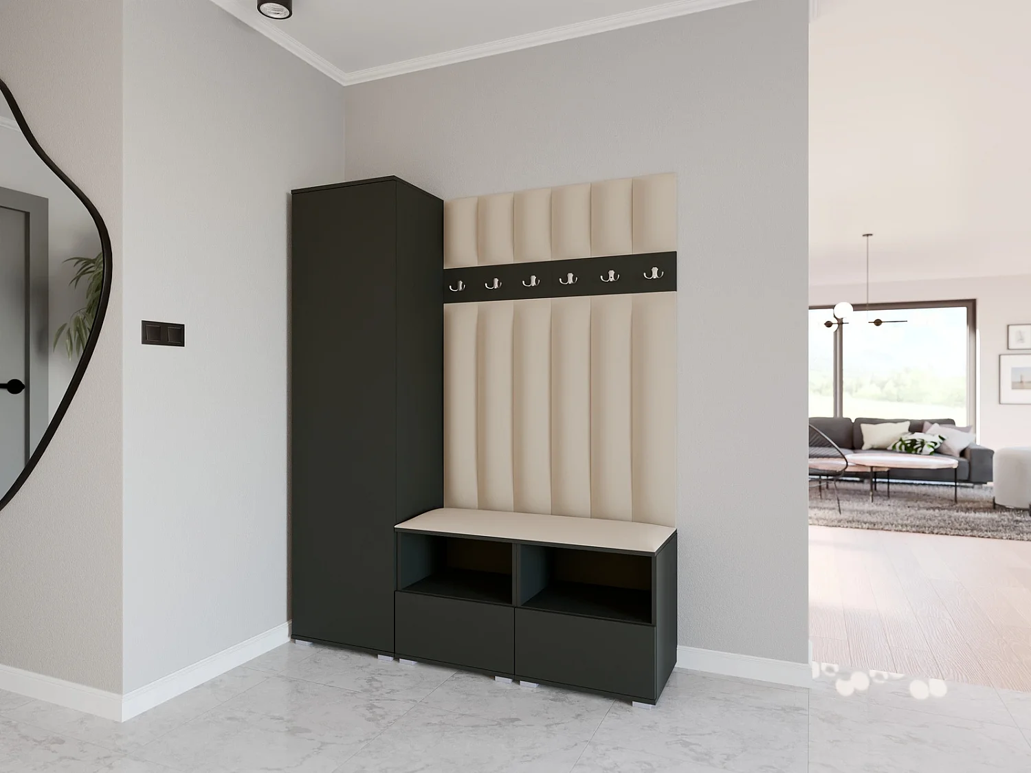 Vestiaire Nela II LUX - 150 cm - Graphite - Trinity 04 - Beige