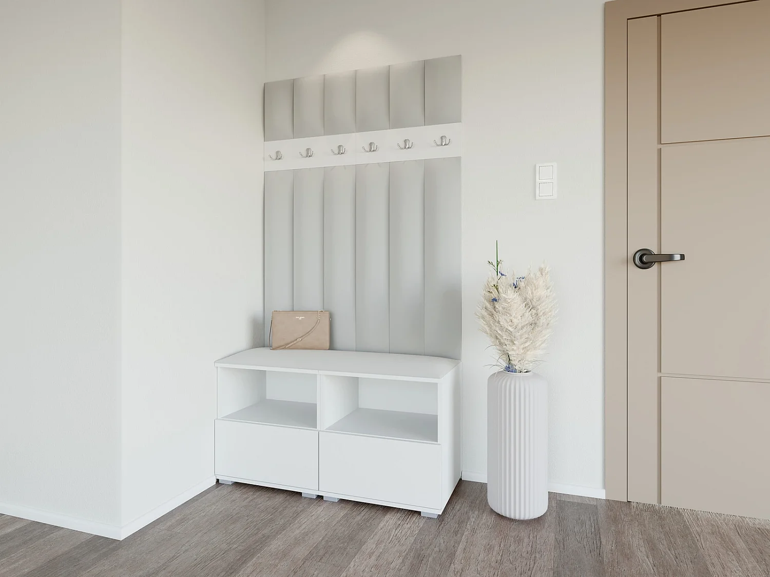 Vestiaire Nela III LUX - 100 cm - Blanc Mat - Trinity 32 - Gris Clair