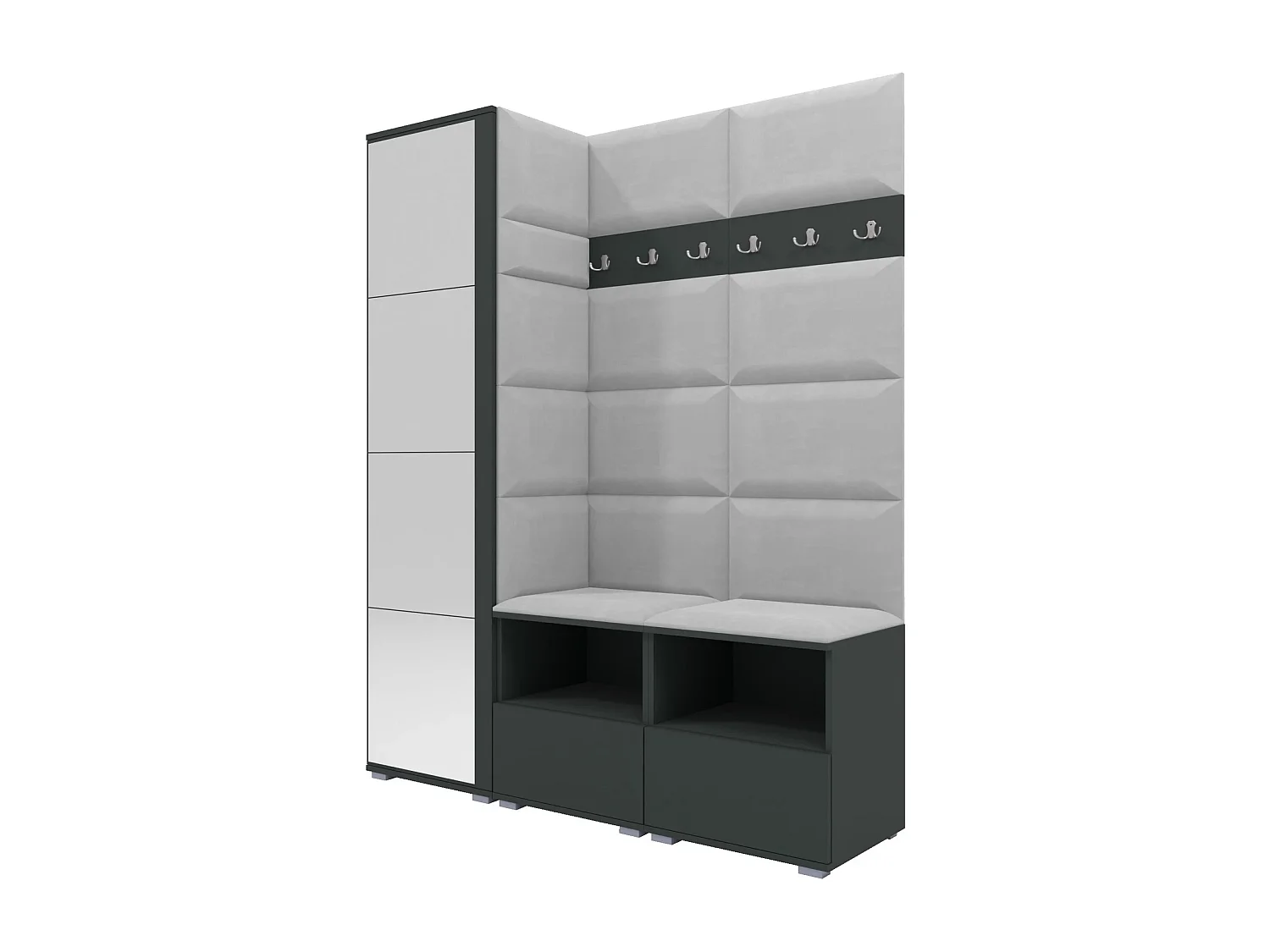 Halcombinatie Nela II met spiegel - 150 cm - Grafiet - Trinity 32 - Lichtgrijs