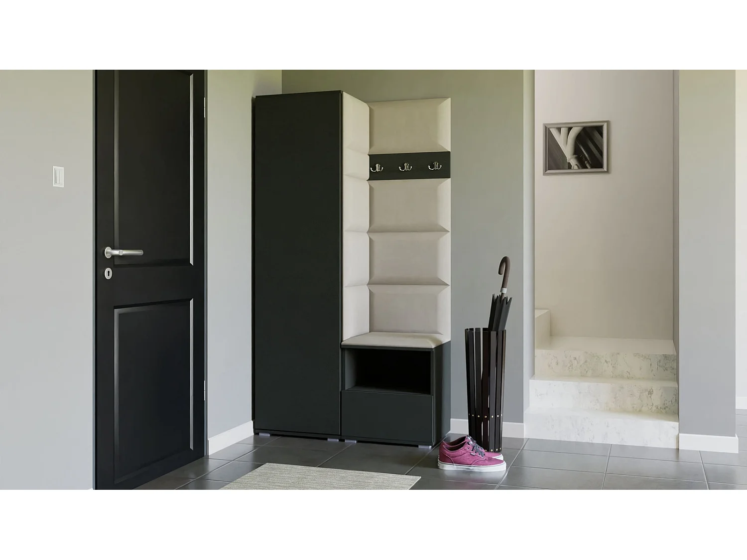 Garderobe Nela I - 100 cm - Graphit - Trinity 01 - Creme