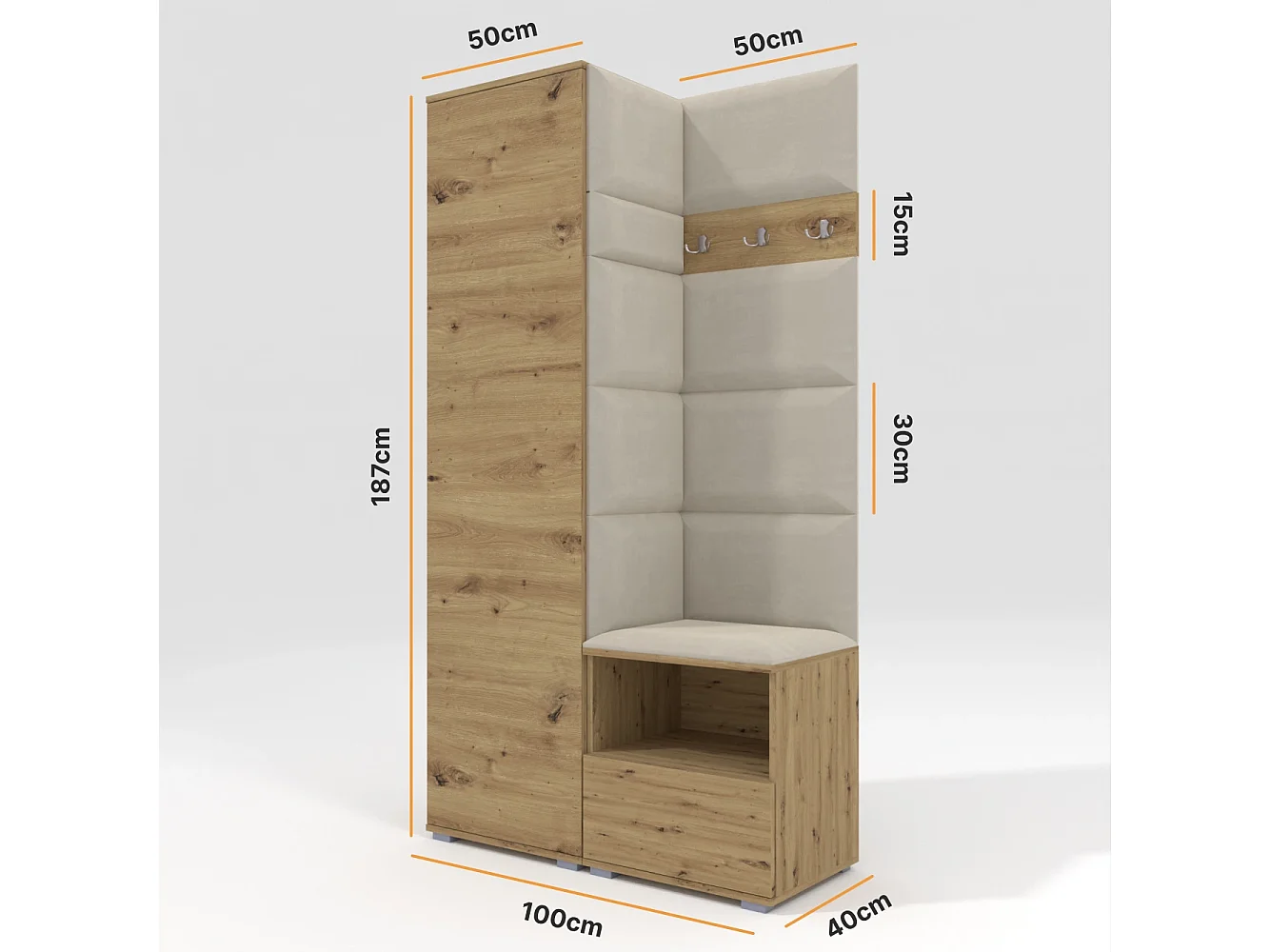 Garderobe Nela I - 100 cm - Graphit - Trinity 01 - Creme