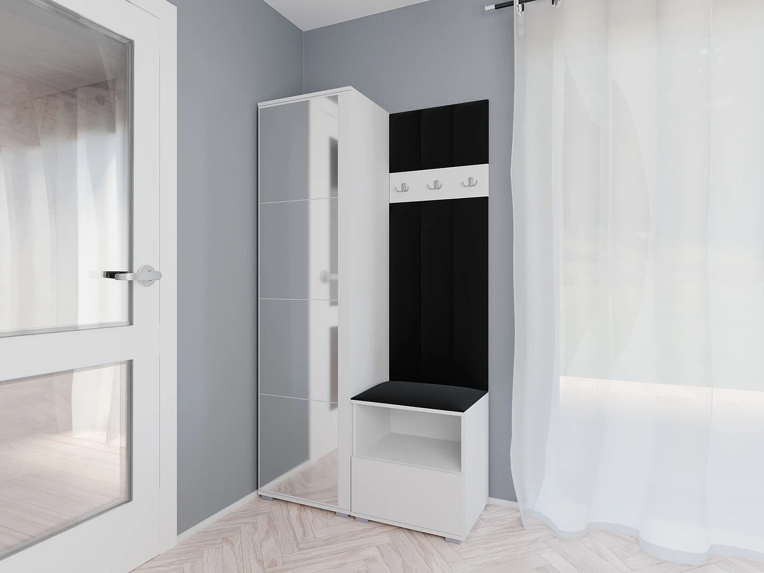 Halcombinatie Nela I LUX met spiegel - 100 cm - Mat Wit - Trinity 16 - Zwart