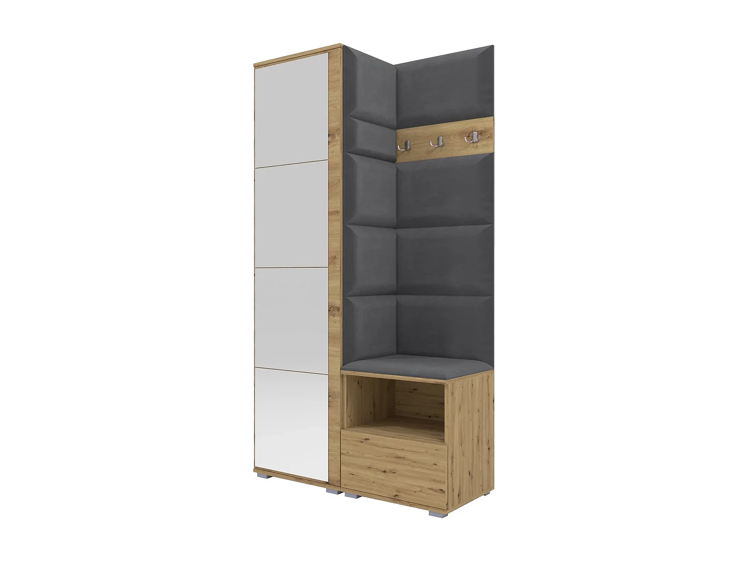 Garderobe Nela I mit Spiegel - 100 cm - Eiche Artisan - Trinity 15 - Dunkelgrau