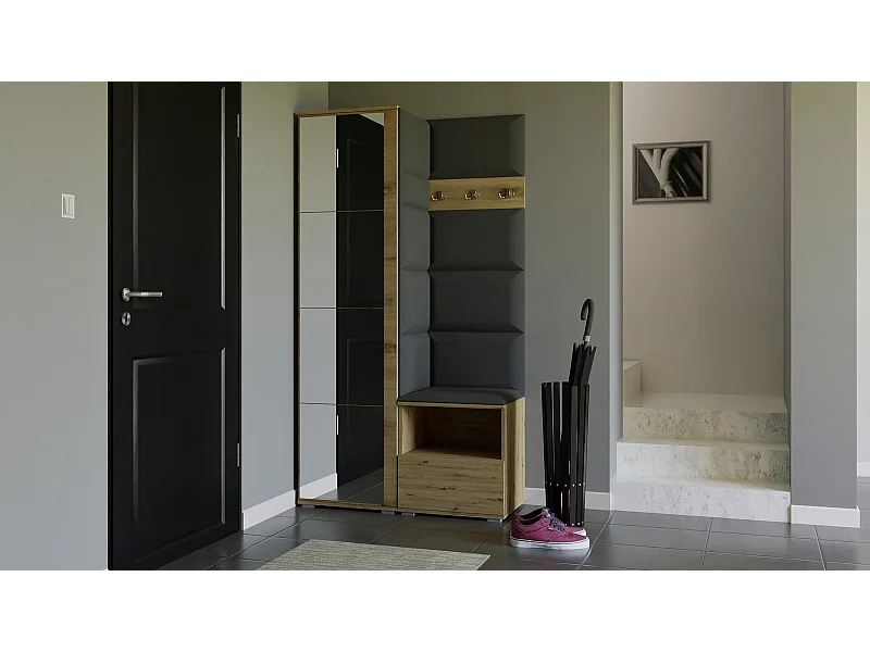 Garderobe Nela I mit Spiegel - 100 cm - Eiche Artisan - Trinity 15 - Dunkelgrau