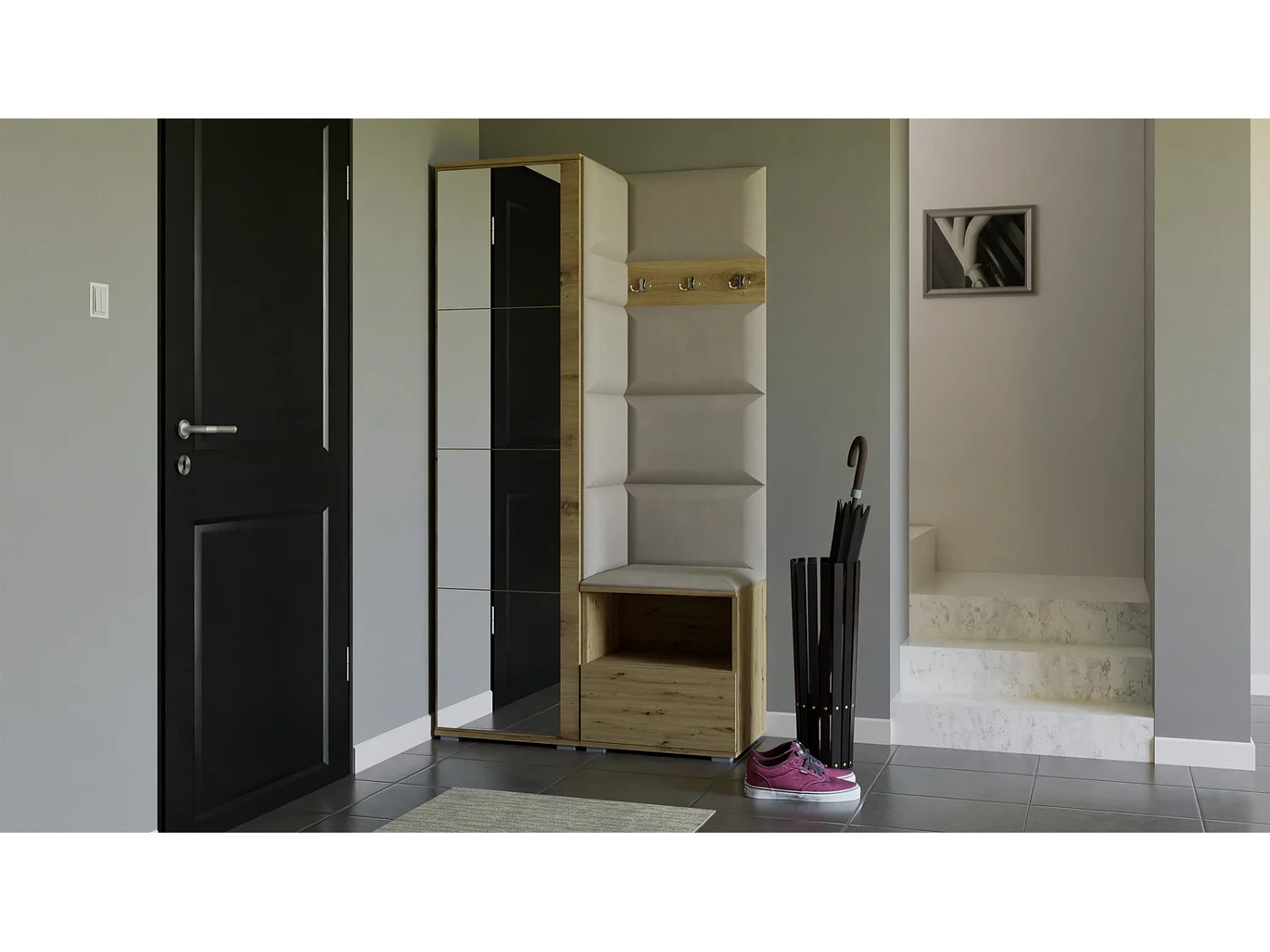 Vestiaire Nela I avec miroir - 100 cm - Chêne Artisan - Trinity 01 - Crème